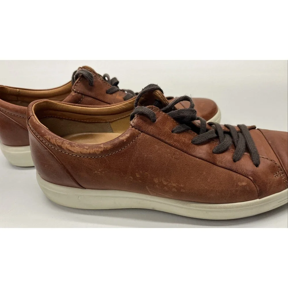 ECCO Soft  7 Shoe Mens Size 12.5 Brown Leather Lace Up Casual Comfort Sneaker